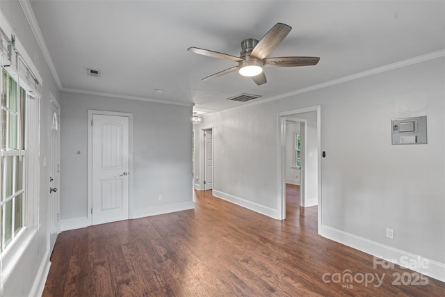2953 Enfield Rd, Charlotte, NC 28205 - unfurnished room featuring a ceiling fan, wood finished floors, crown molding, and baseboards
