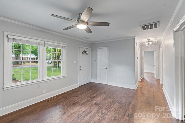 2953 Enfield Rd, Charlotte, NC 28205 - foyer with wood finished floors, baseboards, ceiling fan, and ornamental molding
