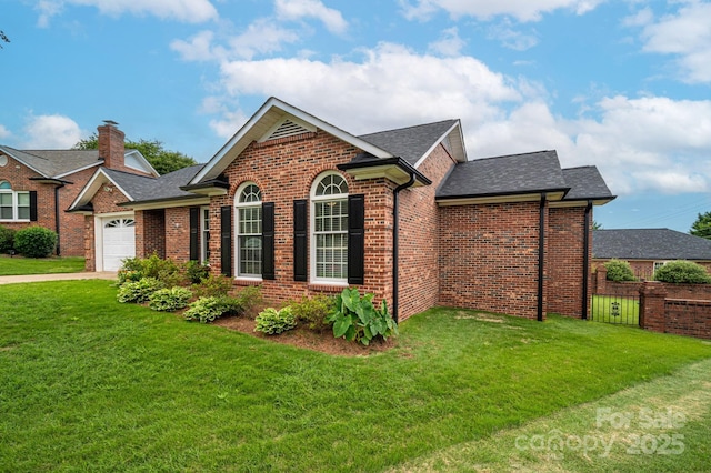 1909 Wexford Ct, Gastonia, NC 28054 - view of front of home featuring an attached garage, a shingled roof, brick siding, and a front yard