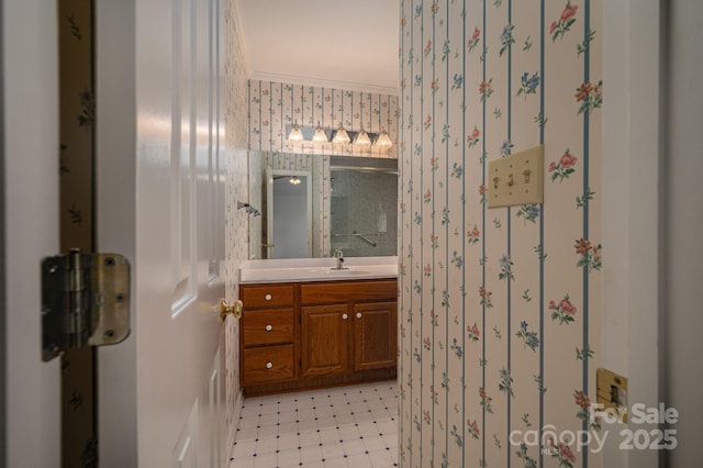 1909 Wexford Ct, Gastonia, NC 28054 - bathroom with vanity, tile patterned floors, and a shower with shower door
