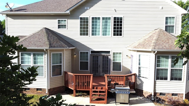 14615 Bridle Trace Ln, Pineville, NC 28134 - rear view of property featuring crawl space, a deck, and roof with shingles