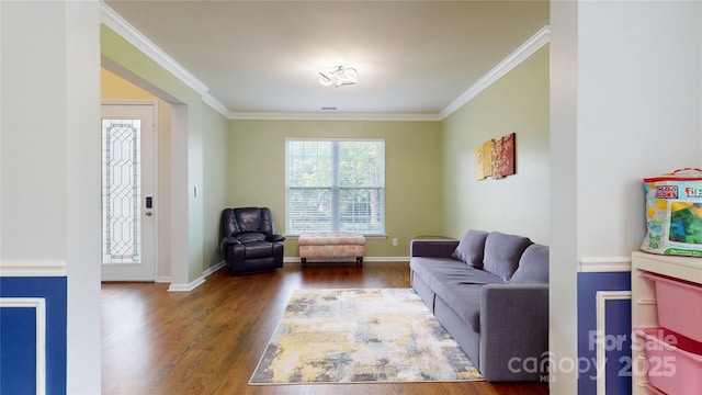 14615 Bridle Trace Ln, Pineville, NC 28134 - living area featuring wood finished floors, crown molding, and baseboards