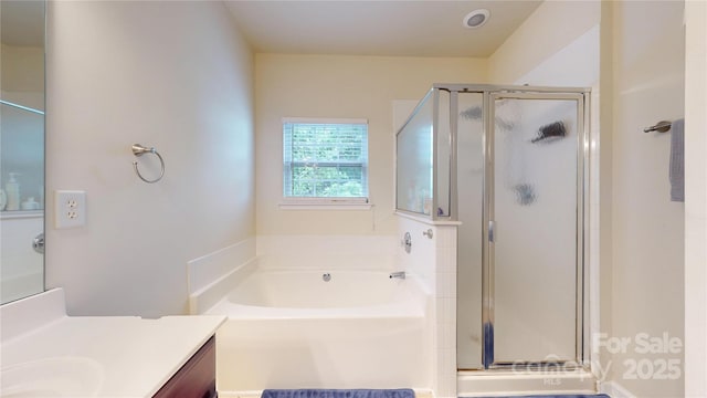 14615 Bridle Trace Ln, Pineville, NC 28134 - bathroom with a shower stall, a garden tub, and vanity
