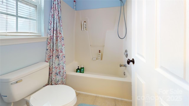14615 Bridle Trace Ln, Pineville, NC 28134 - bathroom featuring shower / bathtub combination with curtain, tile patterned floors, and toilet