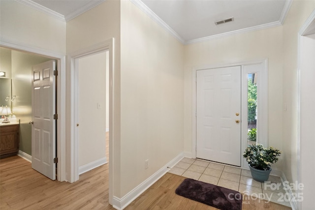 608 Camrose Cir NE, Concord, NC 28025 - entryway with light wood-style floors and crown molding