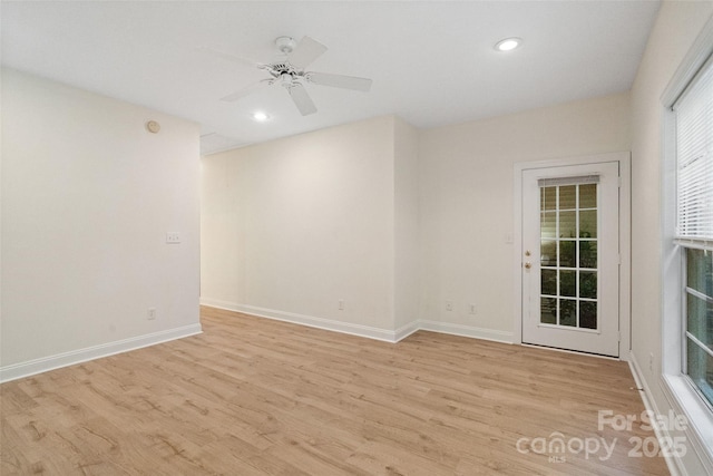 608 Camrose Cir NE, Concord, NC 28025 - spare room with light wood-style floors, ceiling fan, and recessed lighting