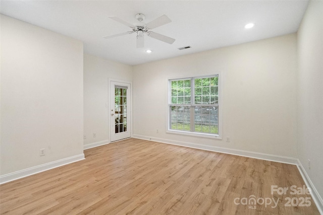 608 Camrose Cir NE, Concord, NC 28025 - unfurnished room featuring light wood-type flooring, recessed lighting, and a ceiling fan