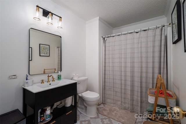 1575 Lewis Farm Rd, Kings Mountain, NC 28086 - full bath with toilet, vanity, a textured ceiling, crown molding, and tile patterned floors