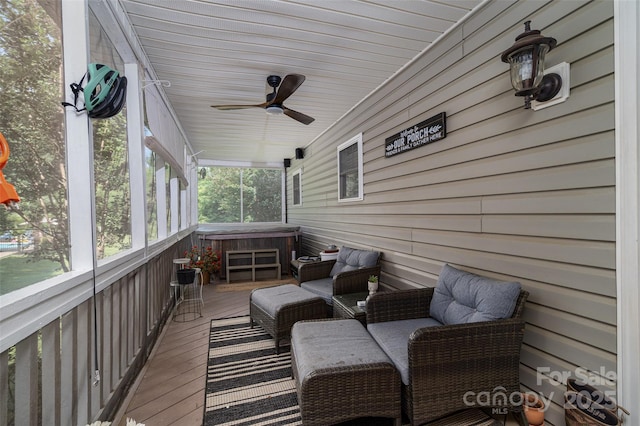 1575 Lewis Farm Rd, Kings Mountain, NC 28086 - deck featuring a hot tub and a ceiling fan