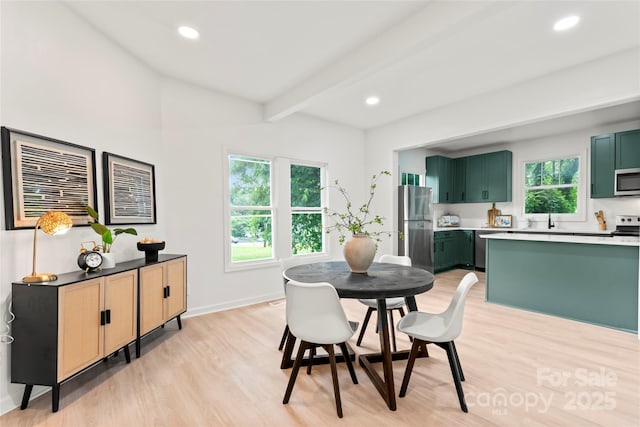 815 E Second Ave, Gastonia, NC 28054 - dining area with light wood-type flooring, beam ceiling, and recessed lighting