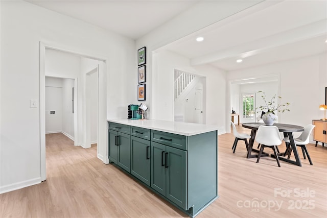 815 E Second Ave, Gastonia, NC 28054 - kitchen with green cabinets, light wood-style floors, light countertops, and recessed lighting