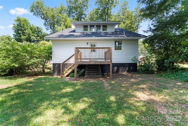 815 E Second Ave, Gastonia, NC 28054 - back of property with stairway, a lawn, a deck, and roof with shingles