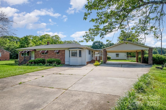 319 Glenhaven Dr, Charlotte, NC 28214 - single story home featuring brick siding, concrete driveway, a front lawn, a detached carport, and a chimney