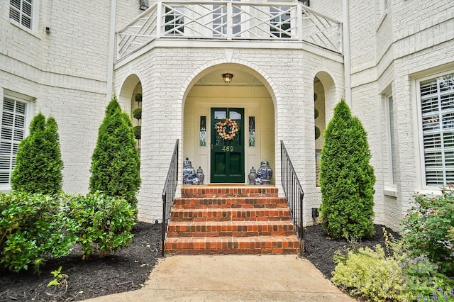 469 Valley Run Dr, Waxhaw, NC 28173 - view of exterior entry featuring a balcony and brick siding