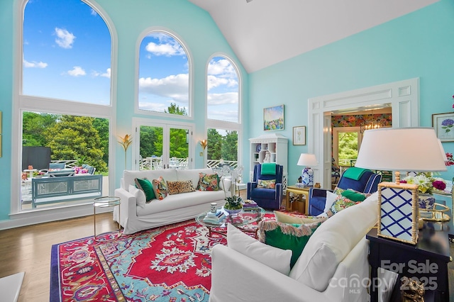 469 Valley Run Dr, Waxhaw, NC 28173 - living area featuring high vaulted ceiling and wood finished floors