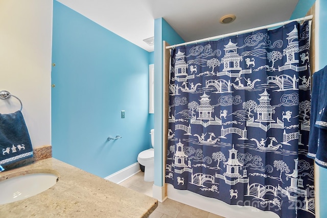 469 Valley Run Dr, Waxhaw, NC 28173 - bathroom with a sink, tile patterned floors, toilet, and a shower with curtain