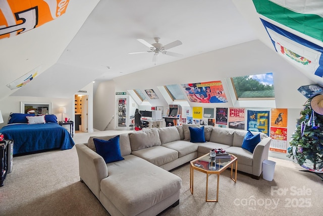 469 Valley Run Dr, Waxhaw, NC 28173 - bedroom featuring carpet flooring, vaulted ceiling, and a ceiling fan