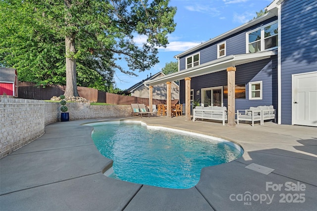 8007 Maxwelton Dr, Huntersville, NC 28078 - view of swimming pool with an outdoor living space, a patio, and a fenced backyard