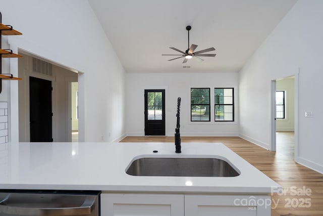315 W Hoke St W, Landis, NC 28088 - kitchen with a sink, lofted ceiling, dishwasher, light wood finished floors, and open floor plan