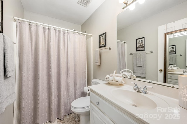 5208 Black Oak Ln, Waxhaw, NC 28173 - full bathroom featuring toilet, vanity, curtained shower, and tile patterned flooring