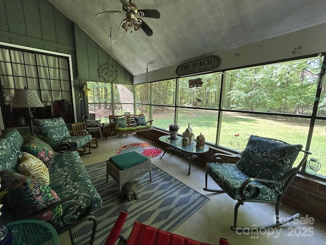 2815 Penny Park Dr, Gastonia, NC 28052 - sunroom / solarium with vaulted ceiling, ceiling fan, and an outdoor hangout area