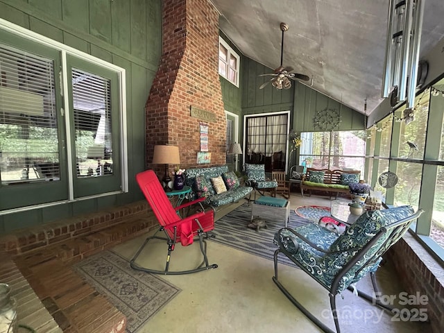 2815 Penny Park Dr, Gastonia, NC 28052 - sunroom / solarium with a ceiling fan, lofted ceiling, an outdoor hangout area, and healthy amount of natural light
