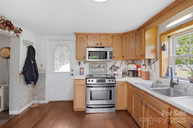 16 Julep Dr, Alexander, NC 28701 - kitchen featuring stainless steel appliances, a sink, dark wood-style floors, and light countertops