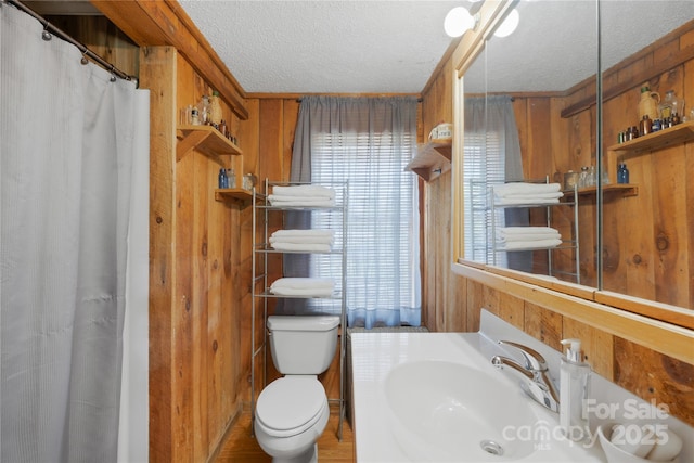 16 Julep Dr, Alexander, NC 28701 - full bathroom with a sink, a textured ceiling, healthy amount of natural light, toilet, and wood walls