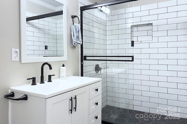 3951 Whitehall Dr, Charlotte, NC 28208 - full bath featuring a shower stall, ornamental molding, and vanity
