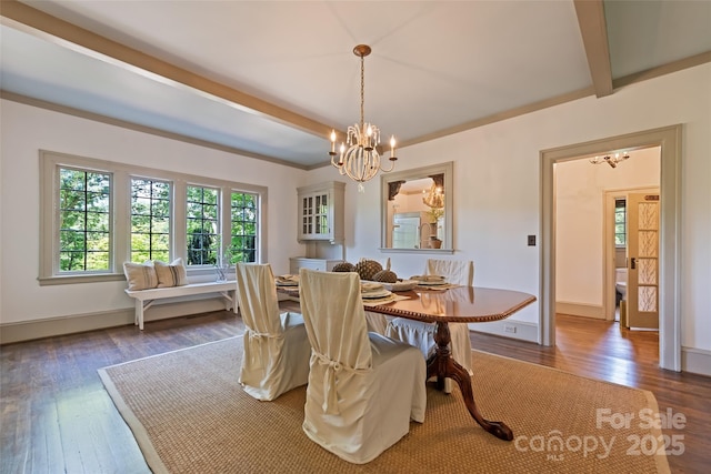 66 Fox Trot Ln, Tryon, NC 28782 - dining space with a chandelier, hardwood / wood-style floors, and beam ceiling
