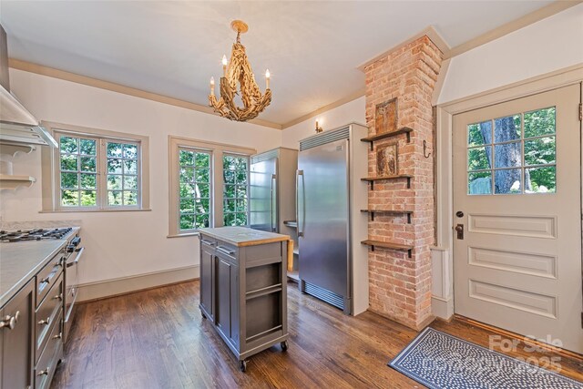 66 Fox Trot Ln, Tryon, NC 28782 - kitchen with high end appliances, open shelves, healthy amount of natural light, and dark wood-style floors