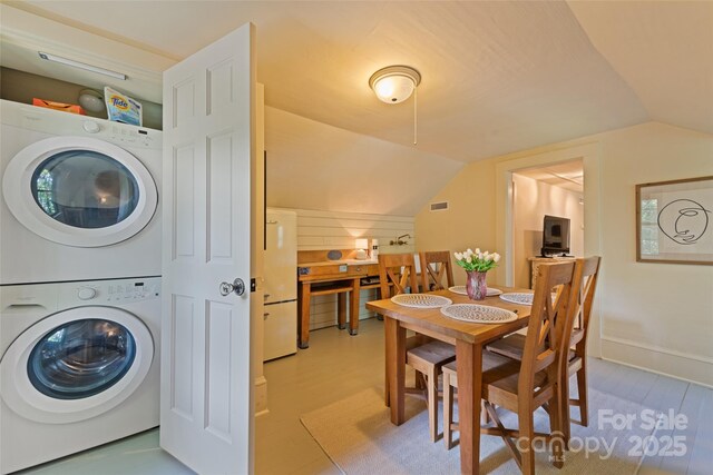 66 Fox Trot Ln, Tryon, NC 28782 - laundry area featuring stacked washing machine and dryer
