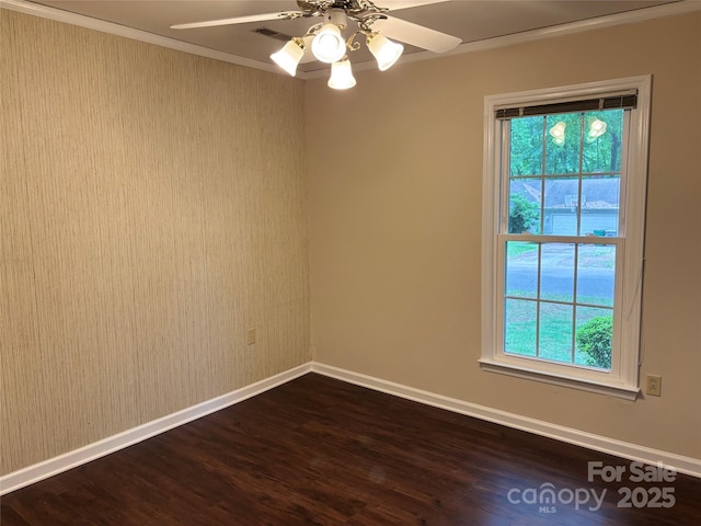 7212 Bradley Ct, Charlotte, NC 28227 - empty room with baseboards, crown molding, dark wood finished floors, and ceiling fan