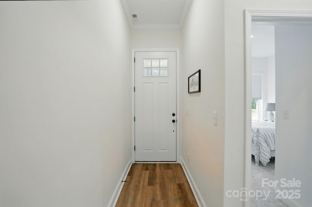 1318 Encore Ln, Waxhaw, NC 28173 - doorway to outside with crown molding, wood finished floors, plenty of natural light, and baseboards