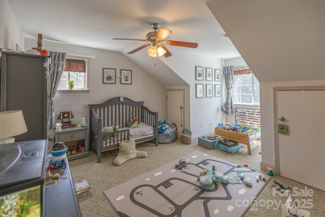 445 Sand Hill Rd Unit 1-6, Asheville, NC 28806 - bedroom with carpet flooring, lofted ceiling, and a ceiling fan