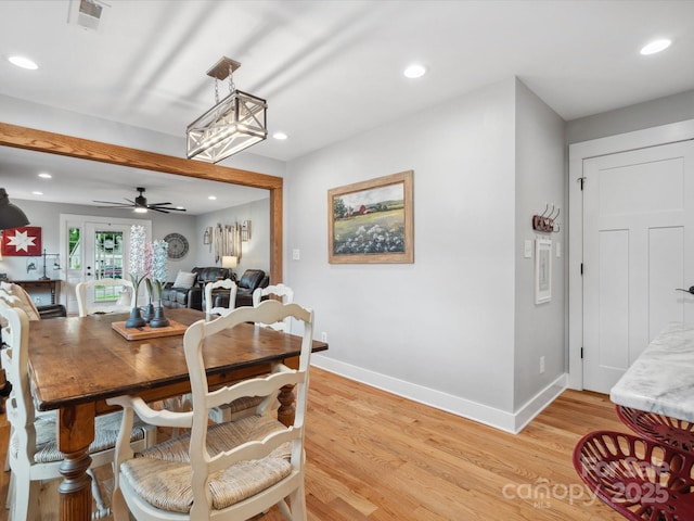 107 Pressley St, Clover, SC 29710 - dining room with light wood-type flooring, baseboards, recessed lighting, and ceiling fan