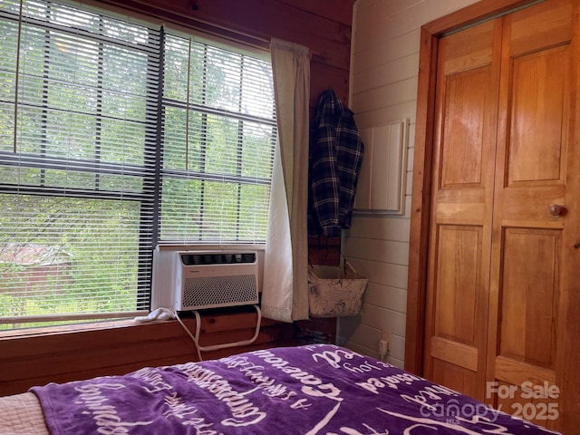 36 Luther Franklin Ln, Newland, NC 28657 - bedroom featuring wood walls and cooling unit
