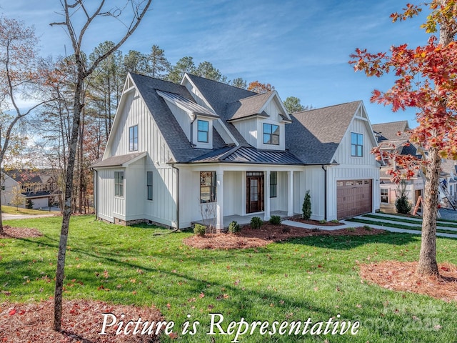 3439 Stags Leap Way, York, SC 29745 - modern inspired farmhouse featuring a shingled roof, a garage, a front lawn, and board and batten siding