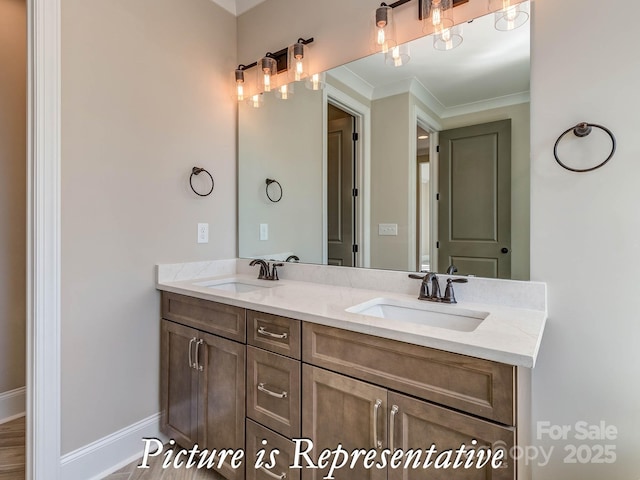 3439 Stags Leap Way, York, SC 29745 - full bathroom featuring double vanity, ornamental molding, and baseboards