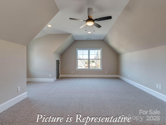 3439 Stags Leap Way, York, SC 29745 - additional living space with light carpet, vaulted ceiling, ceiling fan, baseboards, and recessed lighting
