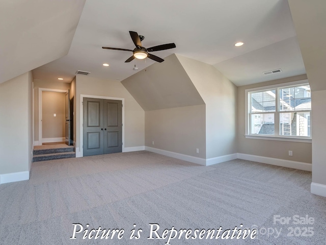 3439 Stags Leap Way, York, SC 29745 - bonus room featuring carpet, vaulted ceiling, a ceiling fan, baseboards, and recessed lighting