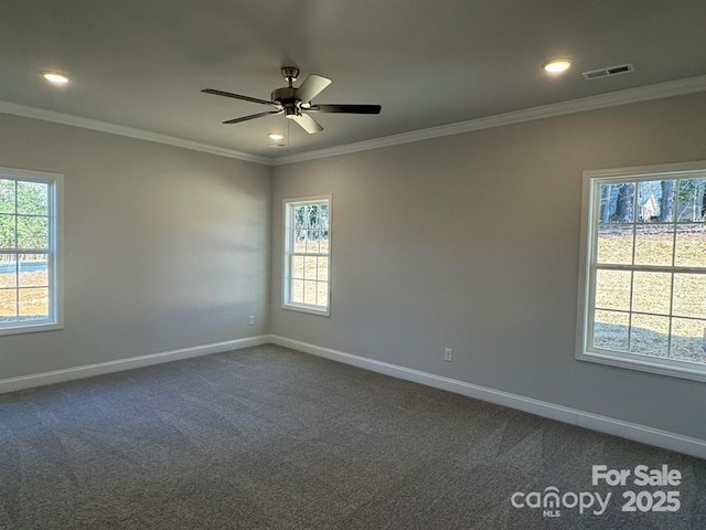 2924 Noritake Trl Unit 67, Albemarle, NC 28001 - spare room featuring plenty of natural light, baseboards, dark colored carpet, recessed lighting, and crown molding