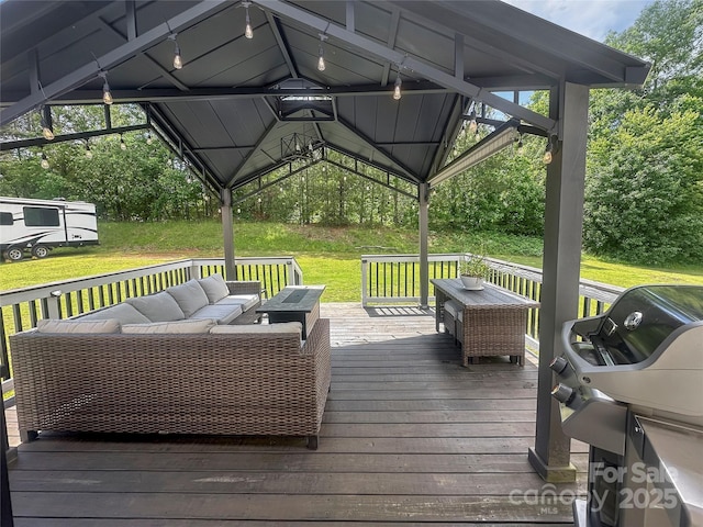 118 Harvey Vale Cir, Blacksburg, SC 29702 - wooden deck featuring outdoor lounge area, a yard, and a gazebo