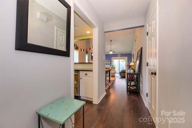 9239 N Vicksburg Park Ct, Charlotte, NC 28210 - hall with dark wood-style floors, baseboards, and recessed lighting