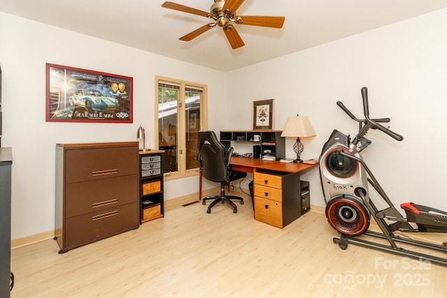 6119 Bittersweet Ln, Charlotte, NC 28270 - office area featuring wood finished floors, ceiling fan, and baseboards