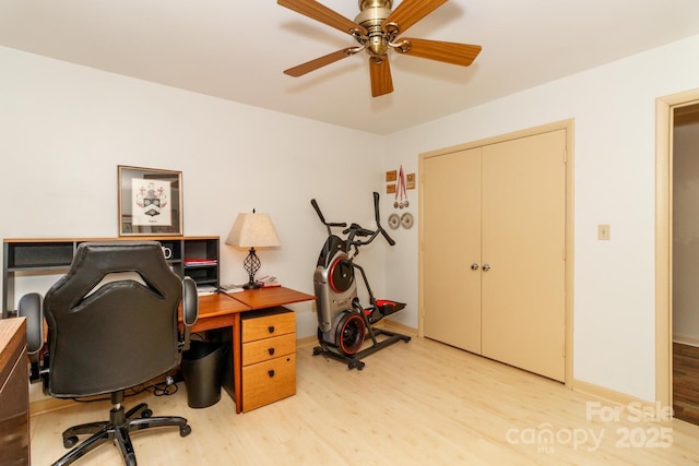 6119 Bittersweet Ln, Charlotte, NC 28270 - home office with light wood-style flooring and a ceiling fan