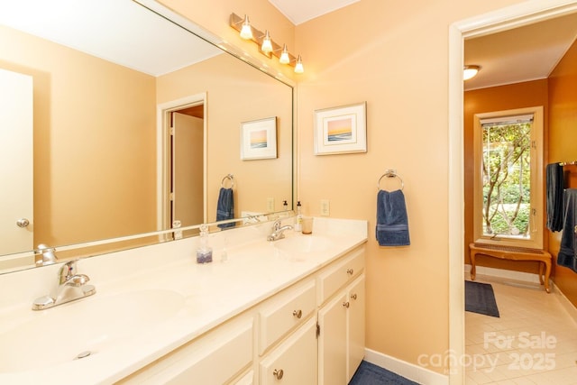 6119 Bittersweet Ln, Charlotte, NC 28270 - bathroom with baseboards, double vanity, and tile patterned flooring