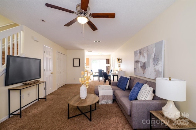 15042 Deshler Ct, Charlotte, NC 28273 - living area with carpet, ceiling fan, and baseboards