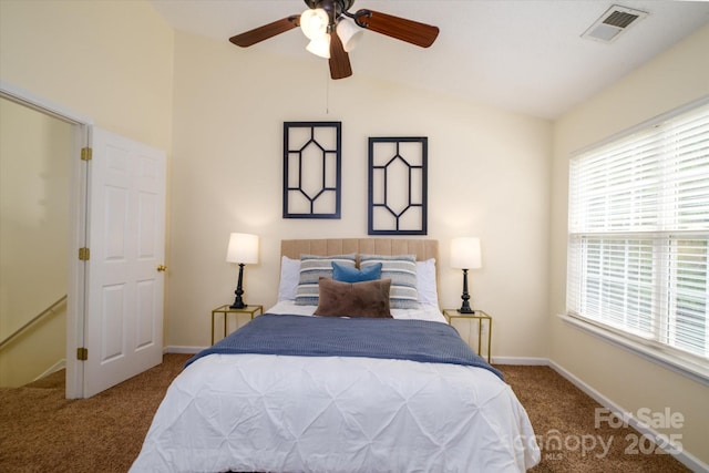 15042 Deshler Ct, Charlotte, NC 28273 - carpeted bedroom featuring baseboards, lofted ceiling, and a ceiling fan