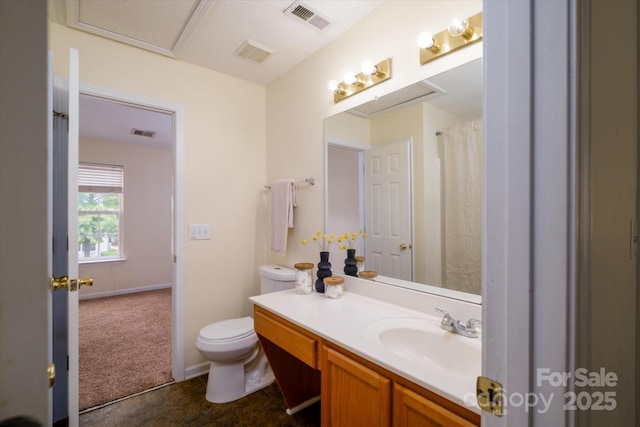 15042 Deshler Ct, Charlotte, NC 28273 - bathroom featuring toilet, vanity, and curtained shower